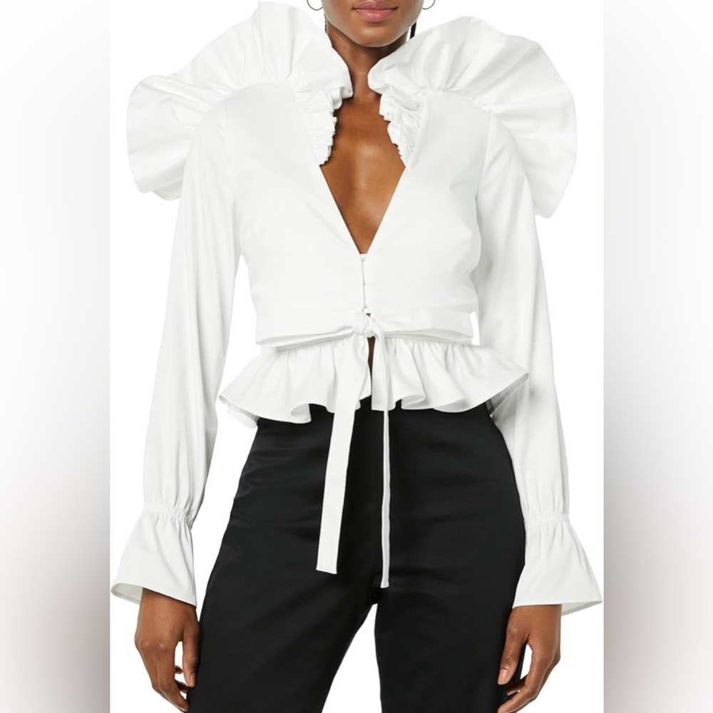 Size XXS Fits Size 00 Women's Standard Ruffle Long Sleeve Tie Front Jacket
